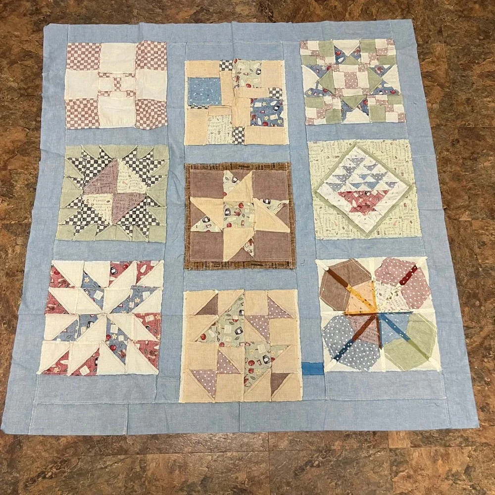 Handmade Patchwork Sampler Quilt Top 9 Patch Bear Claw Star 46 -‎ 48